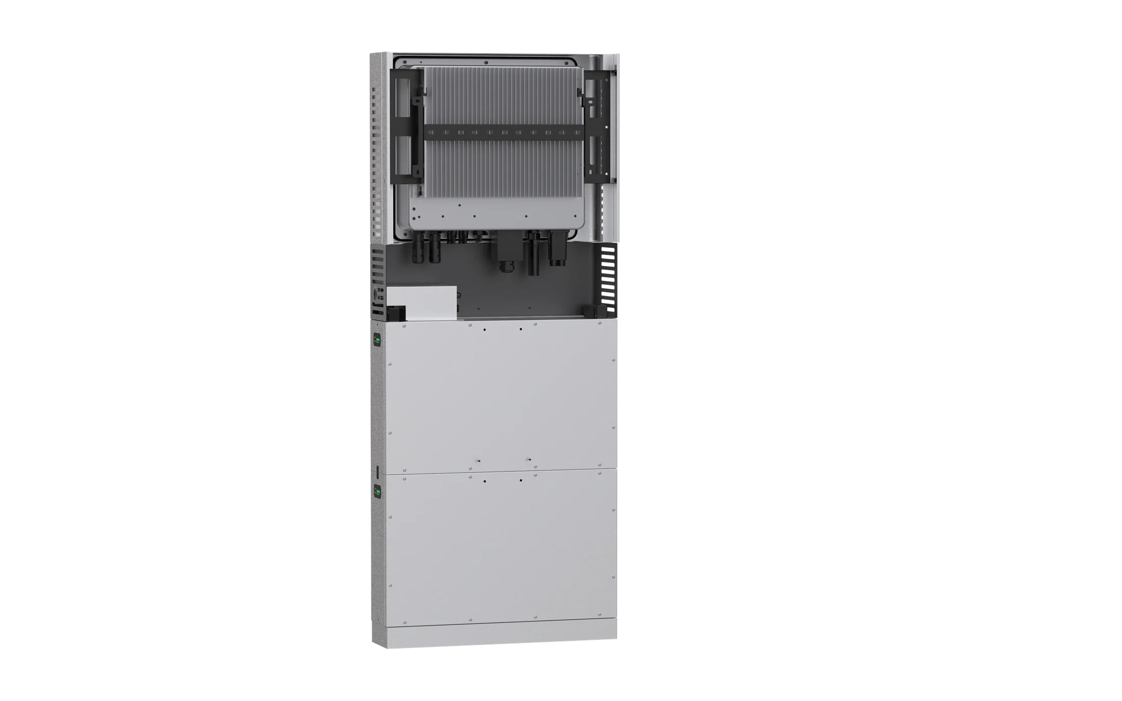 Open vooraanzicht van de FEB PowerX 1 PLUS met bereikbare omvormer en kabelruimte
